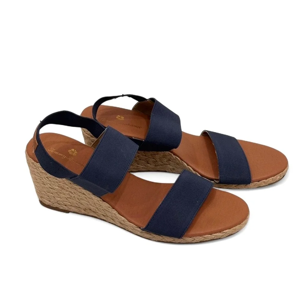 Tommy Bahama Sakura Wedge Espadrilles Heel Sandals Navy Blue Vacation Boho 9.5 M